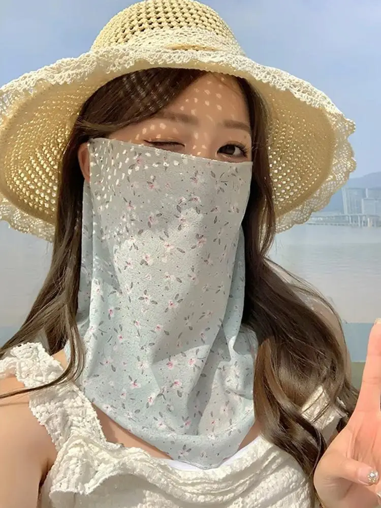 AliExpress NONE Sunscreen Face Mask Outdoor Cycling Hiking Floral Print UV Protection Neck Gaiter Ear Loop Breathable Polyester Face Scarf