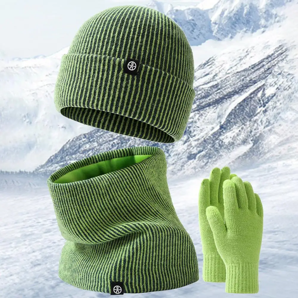 Gorro de invierno ultragrueso a prueba de viento, conjunto de guantes, bufanda, calentador de cuello de punto elástico suave, clima de Color sólido