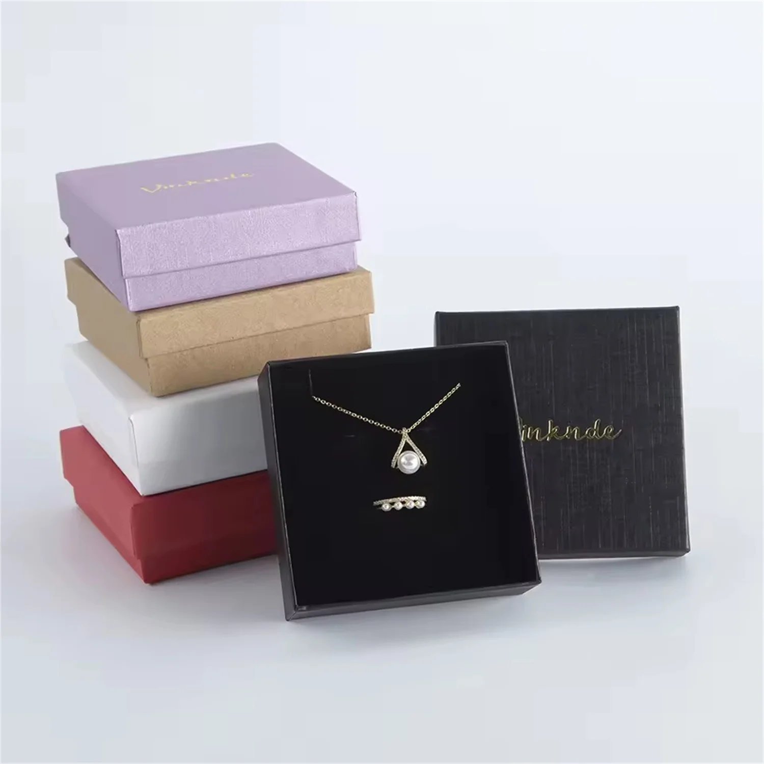 100Pack Wholesale Custom Jewelry Box Square Paper Package Organizer for Ring Earrings Necklaces Logo Printed Jewellry Gift Boxes