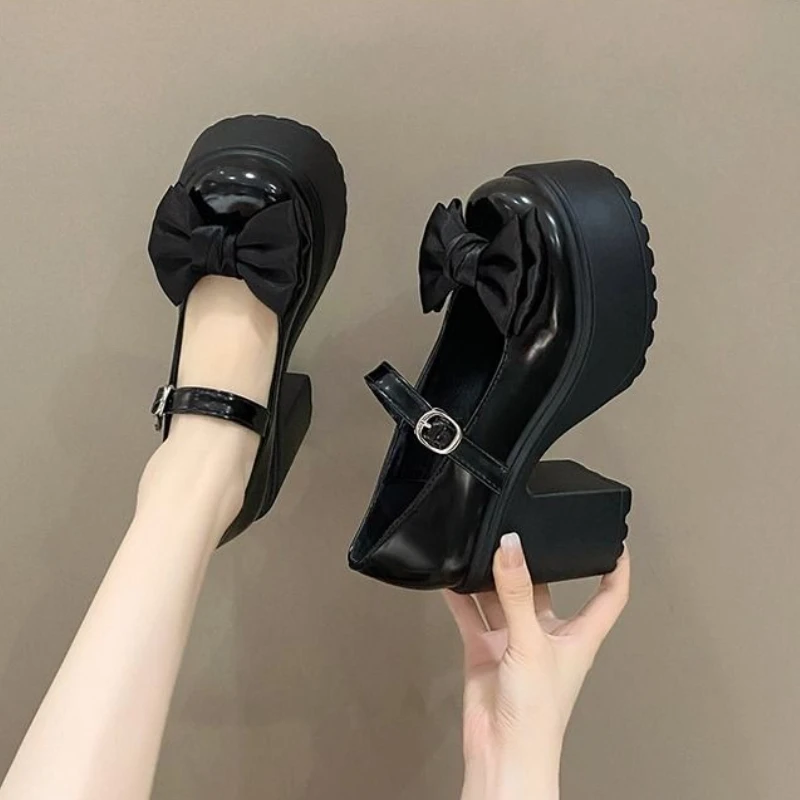 

Mary Jane High Heels Women's British Style Small Leather Shoes Thick Sole Platform Height Increasing 2025 Spring New Arrival