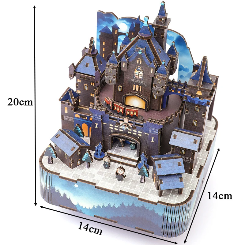 Caja de música de castillo mágico de madera 3D DIY, Kits de modelos en miniatura, rompecabezas que se puede mover para amigos, regalos de cumpleaños, decoración del hogar