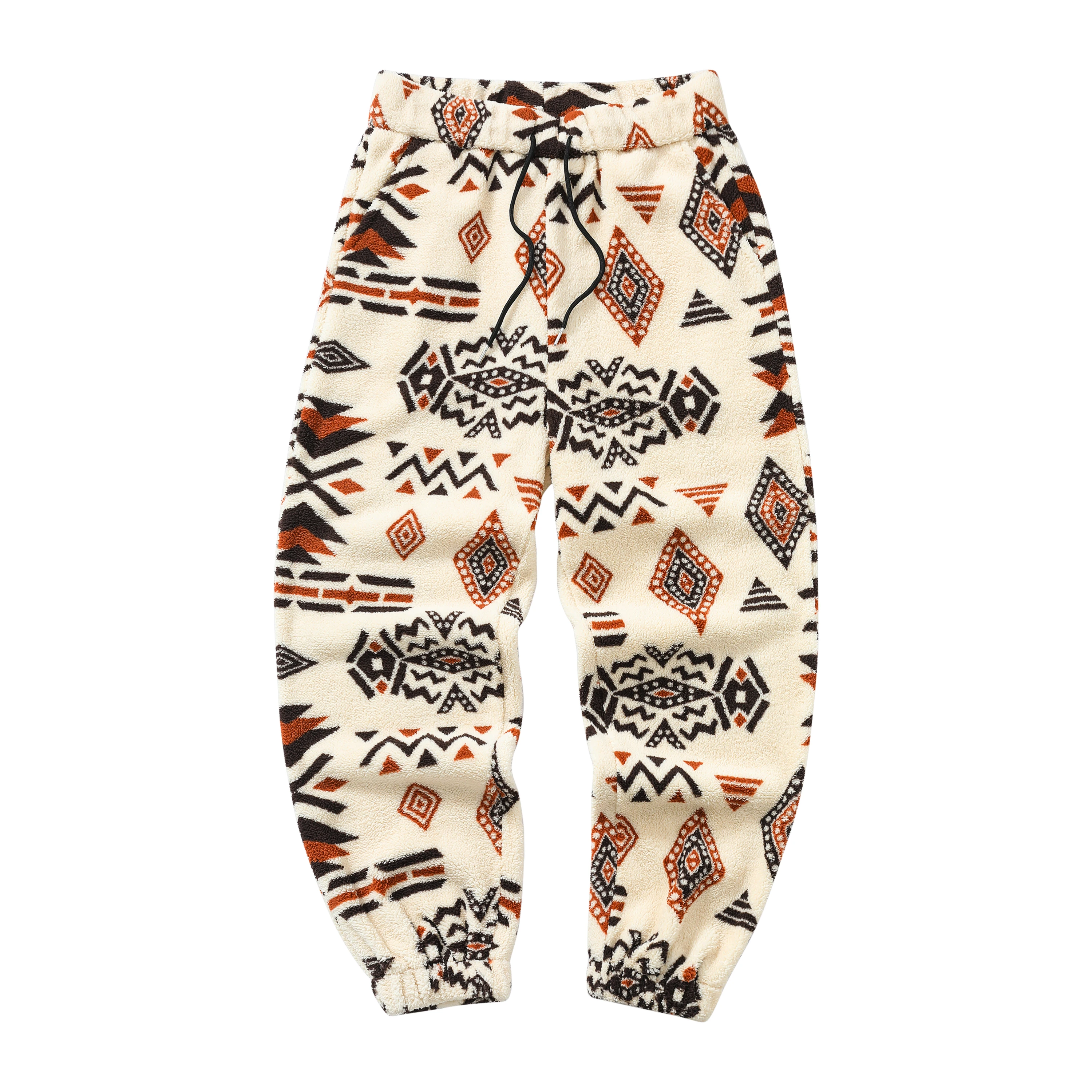 

Men's Ethnic Pattern Fleece Joggers - Drawstring Waist, Cuffed Legs, Quick-Dry Trendy for Winter Travel, Casual & Streetwear