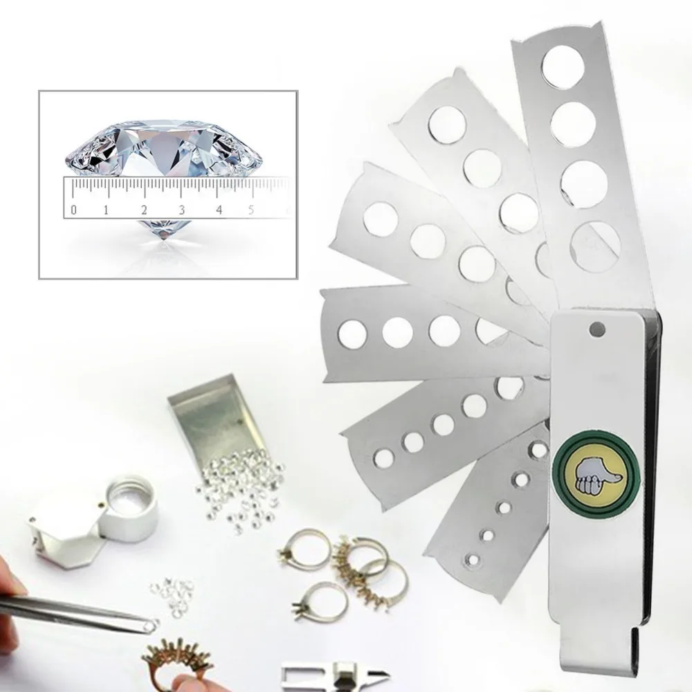 

Versatile Six Sides Fan Gem Gauge Silvery Diamond Measuring Tool Gem Sizer Stone Measurement