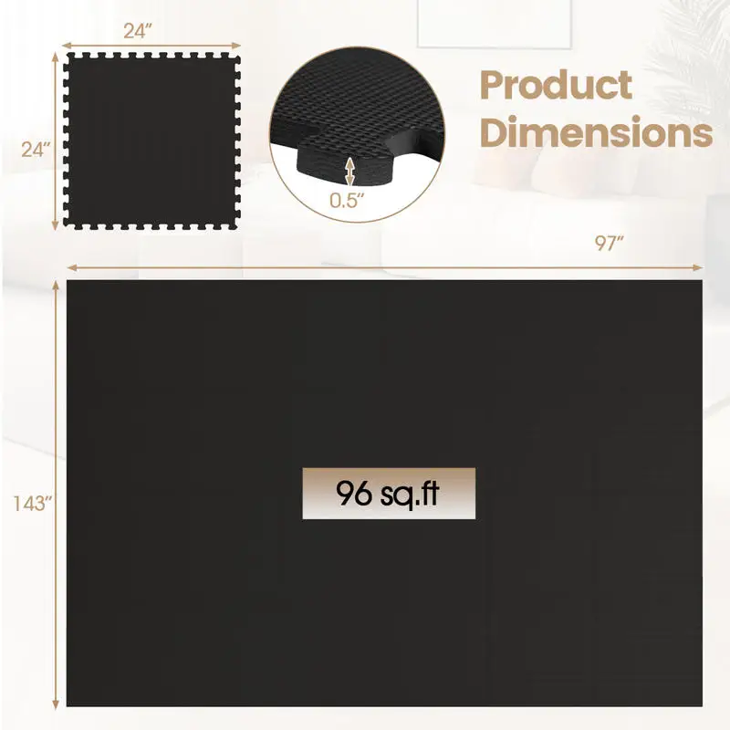 24 Pack Non-Slip Protective Interlocking EVA Foam Floor Tiles-Black