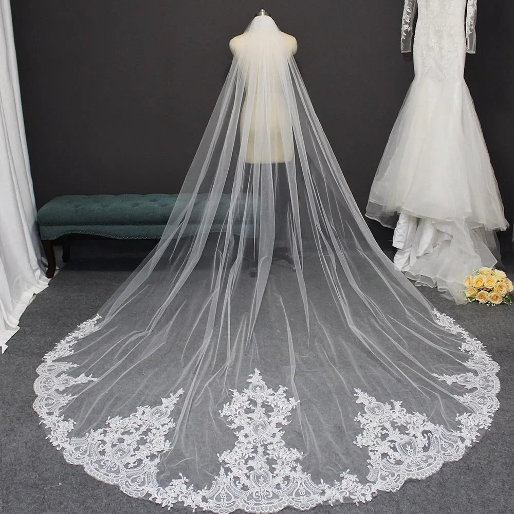 High Quality Lace Wedding Veil 3 Meters Long Bridal Veil with Comb Elegant Veil for Bride Veu de Noiva Wedding Accessories