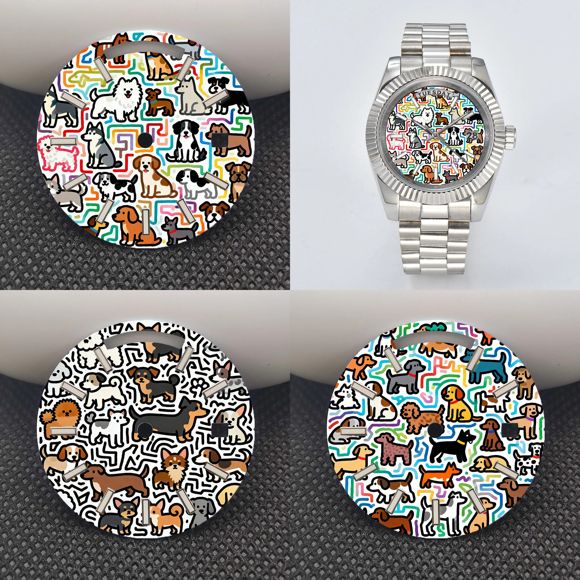 

Циферблат для часов 29/31 мм с индивидуальной цветной печатью, подходит для механизма Miyota 8285, аксессуары для часов DIY, циферблат 8285 с животными, циферблат с мультяшными персонажами.