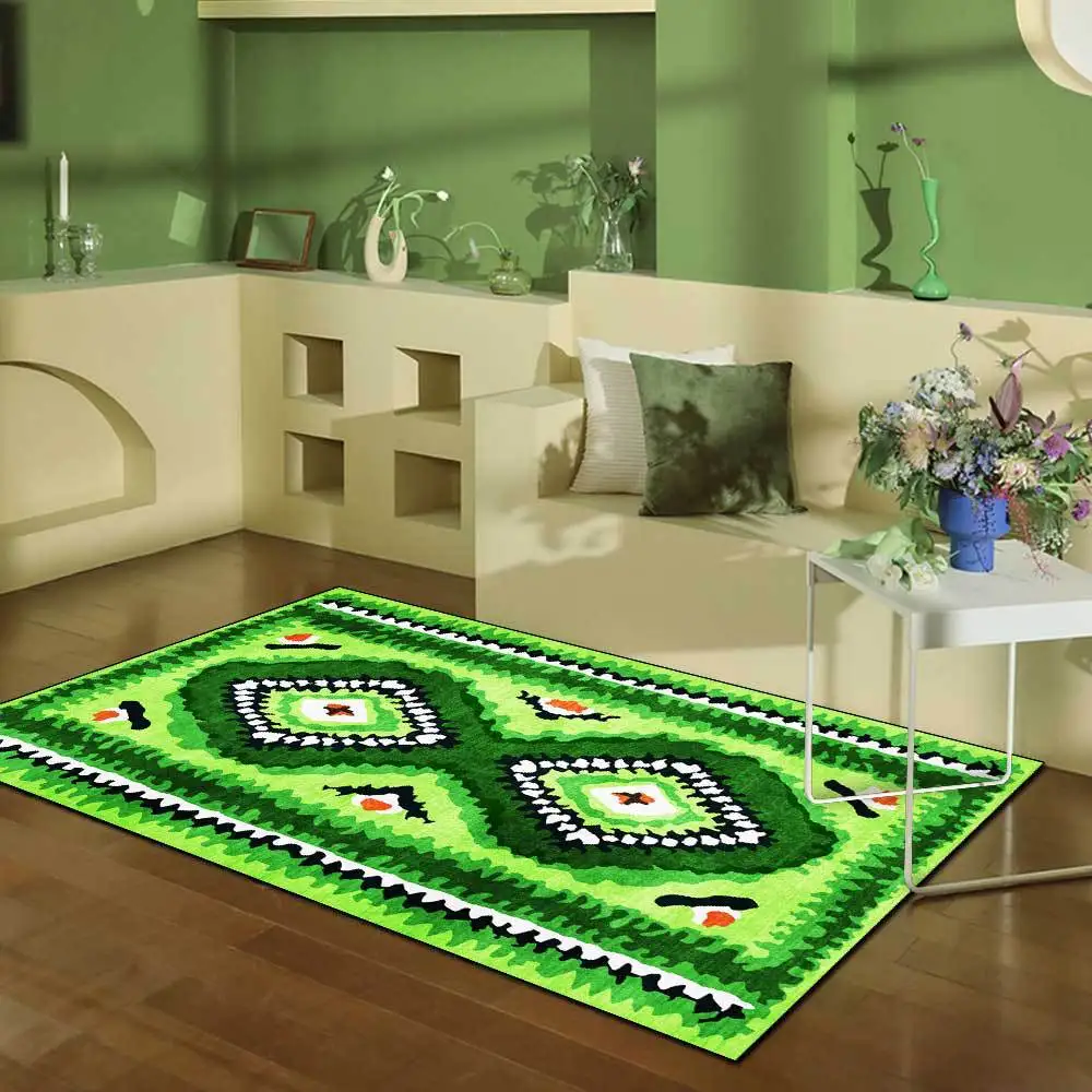 

Bohemia Persian Ethnic Style Carpes for Home Living Room Bedroom Decor Non-slip Area Rug Gorgeous Green Geometric Soft Floor Mat