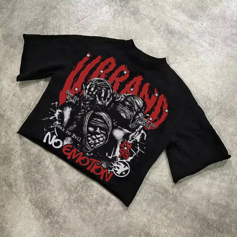 نحن جميعا وحديدا مجردة وجه الإنسان الرسومات المطبوعة القطن تي شيرت الرجال Y2K قصيرة الأكمام المعتاد خمر تي شيرت #1