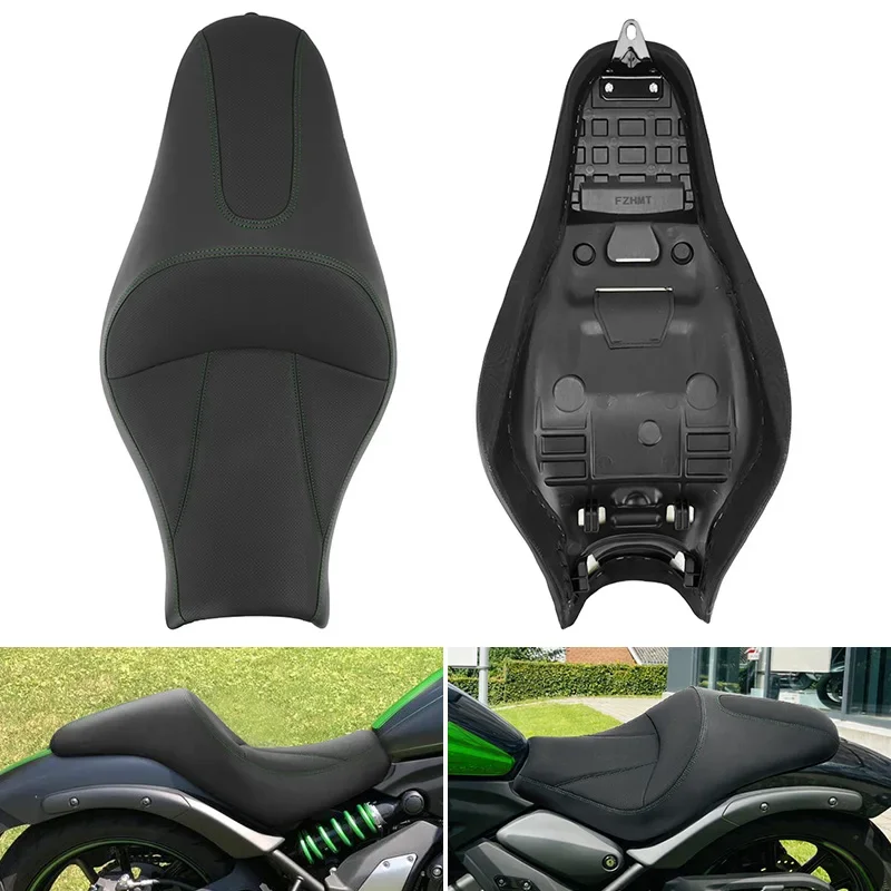 

Black Motorcycle Leather Two Up Sear Driver Front Rear Passenger Seat For Kawasaki Vulcan S650 VN650 EN650 2015-2023