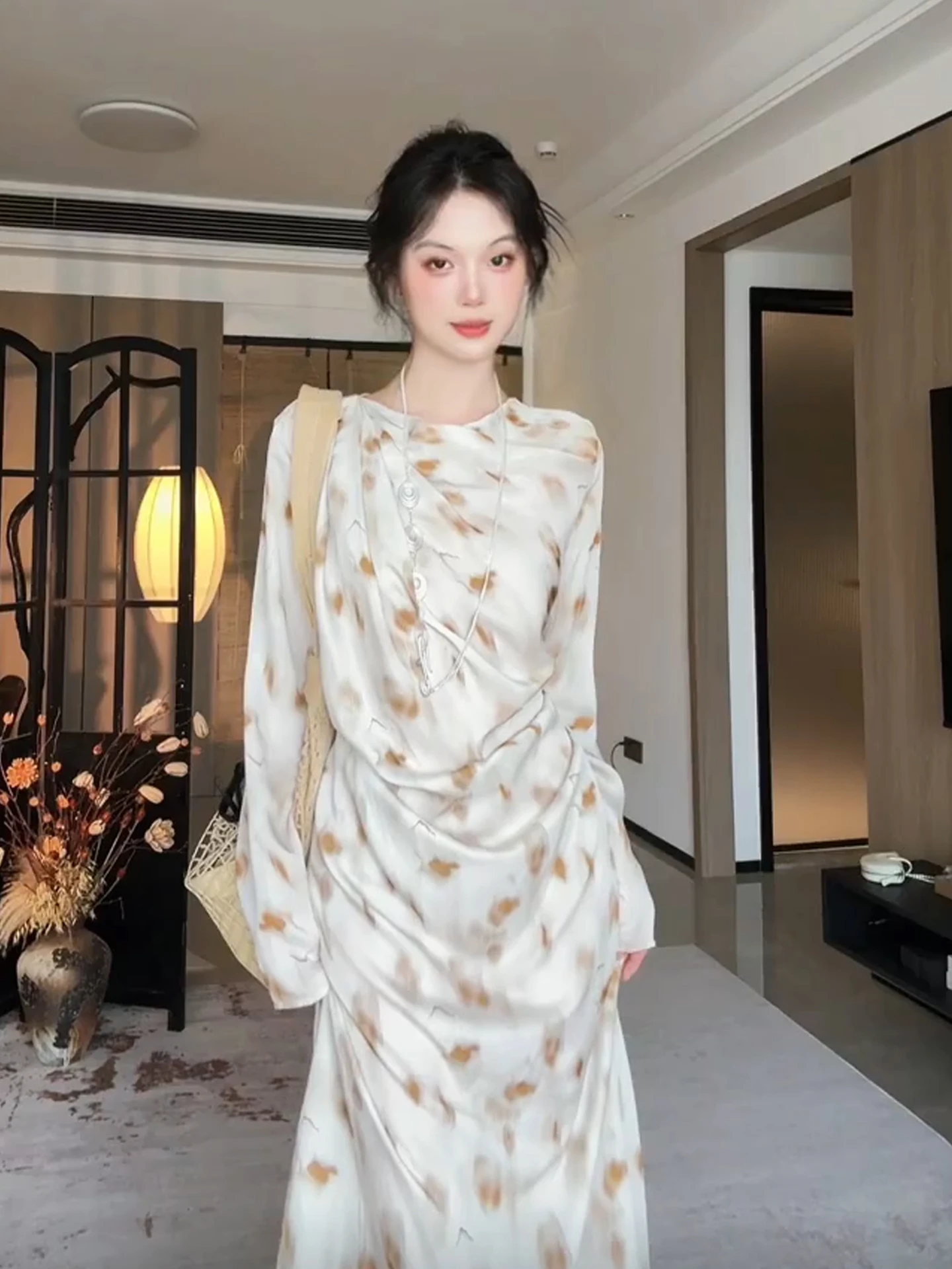 

Keni plus Size Floral Print Dress Elegant Atmosphere Slimming Long Dress for plus Size Women Autumn Season Commute Style High...