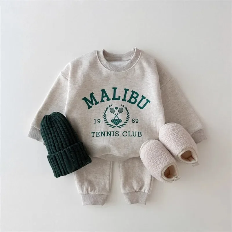 

MiniAinis Autumn Winter Baby Printed Letter Tops + Leggings 2 Pieces Suit Girls Fleece Clothing Set Boys Thickened Clothes