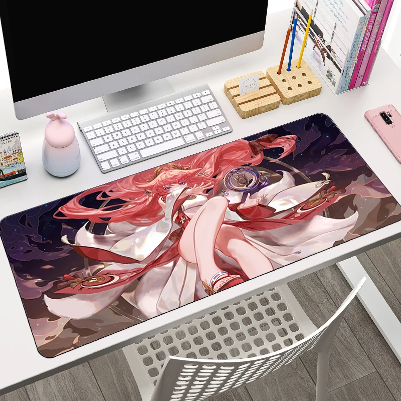 

Genshin Impact Yae Miko Mouse Pad Office PC Kawaii Anime Girl Keyboard Mousepad Laptop Gaming Accessories Desk Mat New HD Carpet