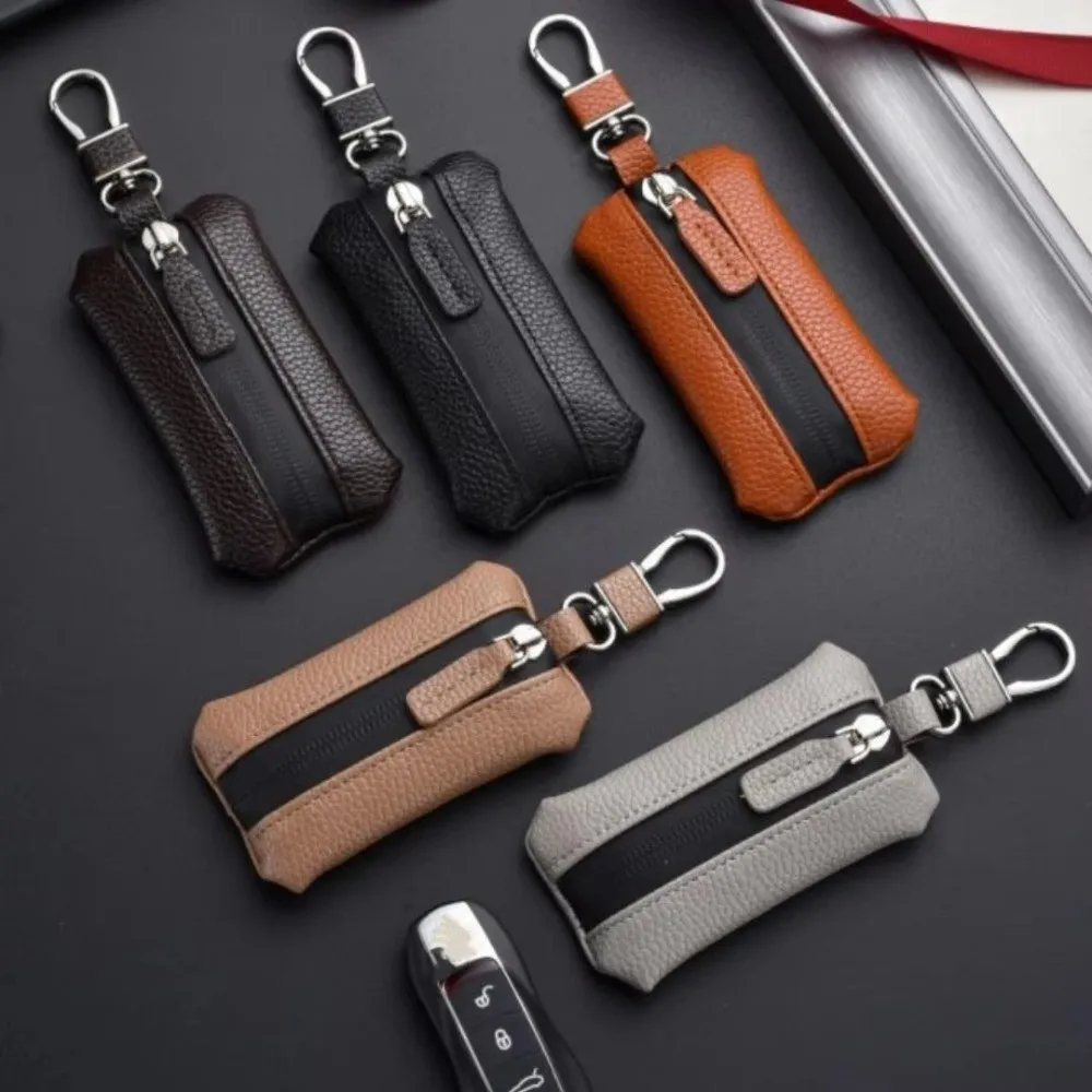 Luxury Car Key Bag Zipper Closure Large Capacity Mini Storage Bag Multifunctional Protection Cover Leather Key Case Daily Use