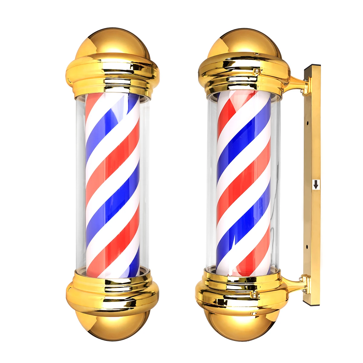 Gold Barbershop Pole Light Hair Salon Open Sign Barber Shop Rotating LED Strips Waterproof Save Energy Wall Mount Light 2024