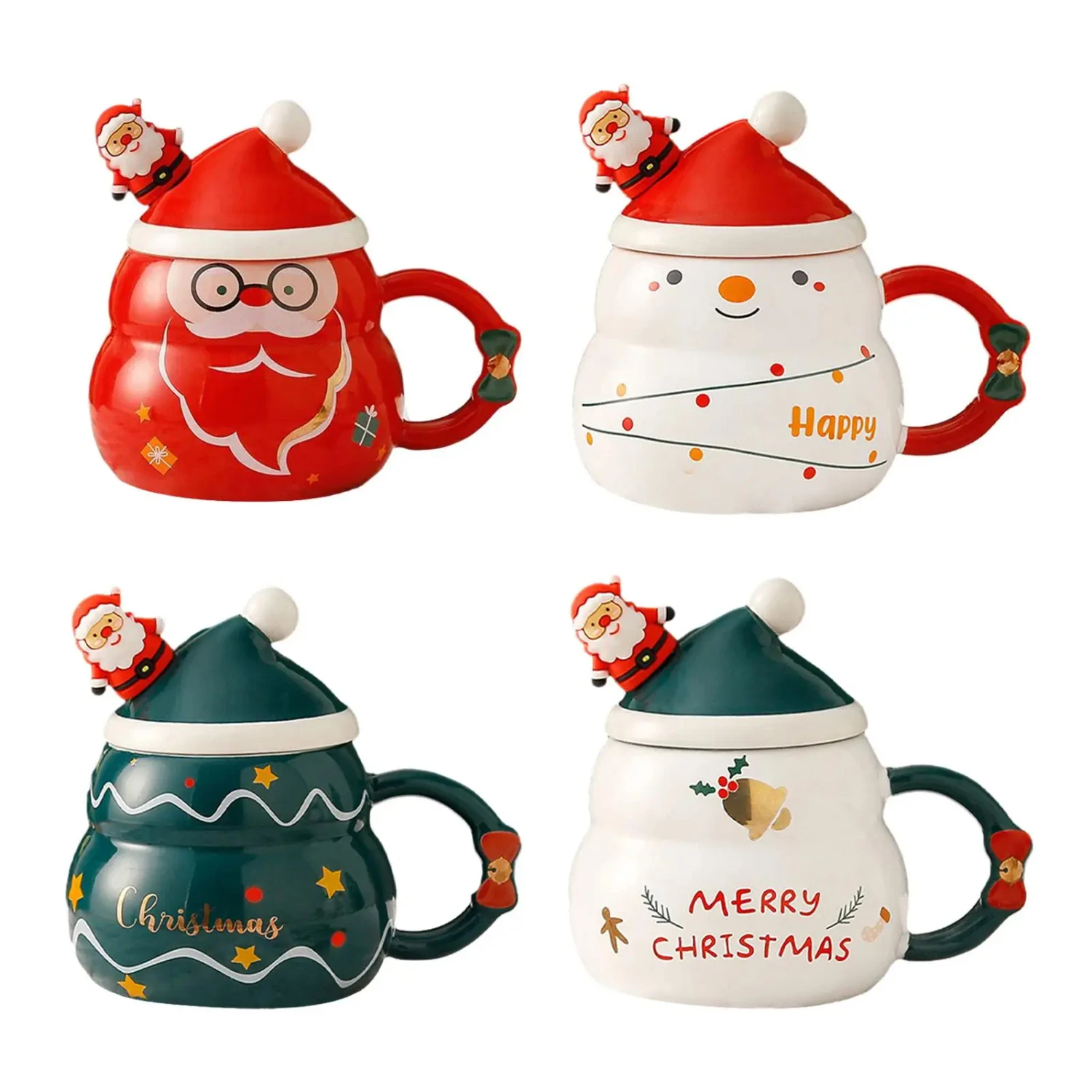 

Christmas Coffee Mug with Santa Claus Figurine Novelty Juice Water Cups Reusable Daily Using Birthday Gift Office