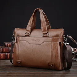 Bolso de negocios de mano para hombre, maletín de cuero suave para ordenador, bandolera de hombro para ordenador portátil
