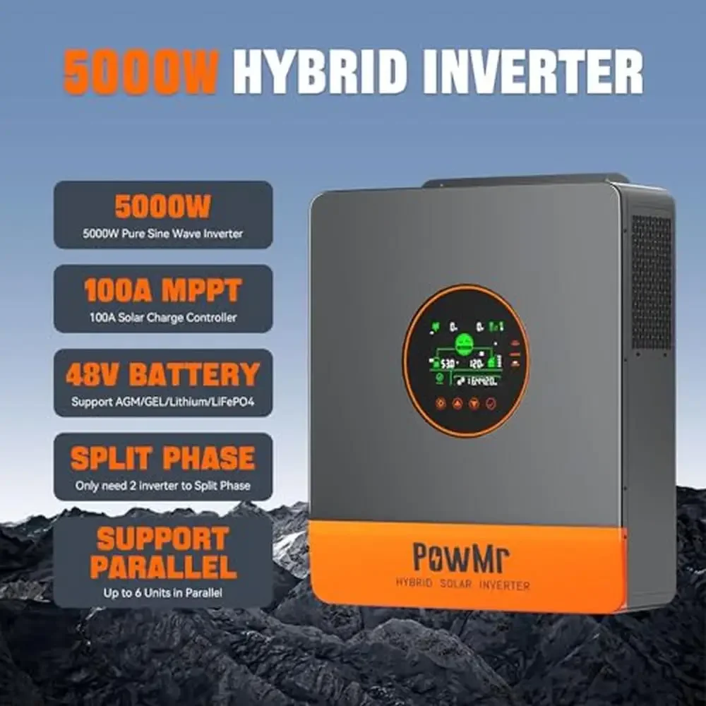 5000W Solar Hybrid Inverter 48V DC to 110-240V AC Pure Sine Wave Charger with 100A MPPT Technology and Multiple Phase Options