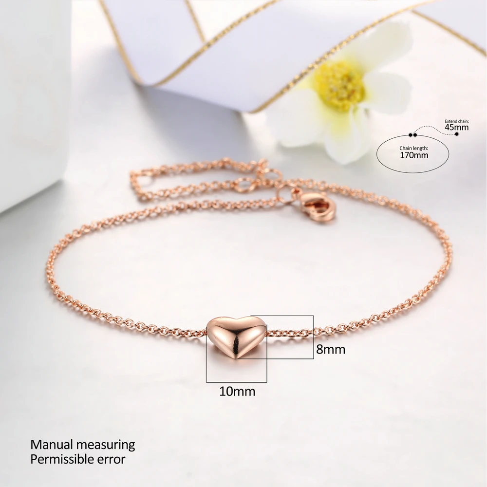 Small Heart Simple OL Style Smooth Rose Gold Color Bracelet Jewelry Wedding Party Love Gift Top Quality ZYH199