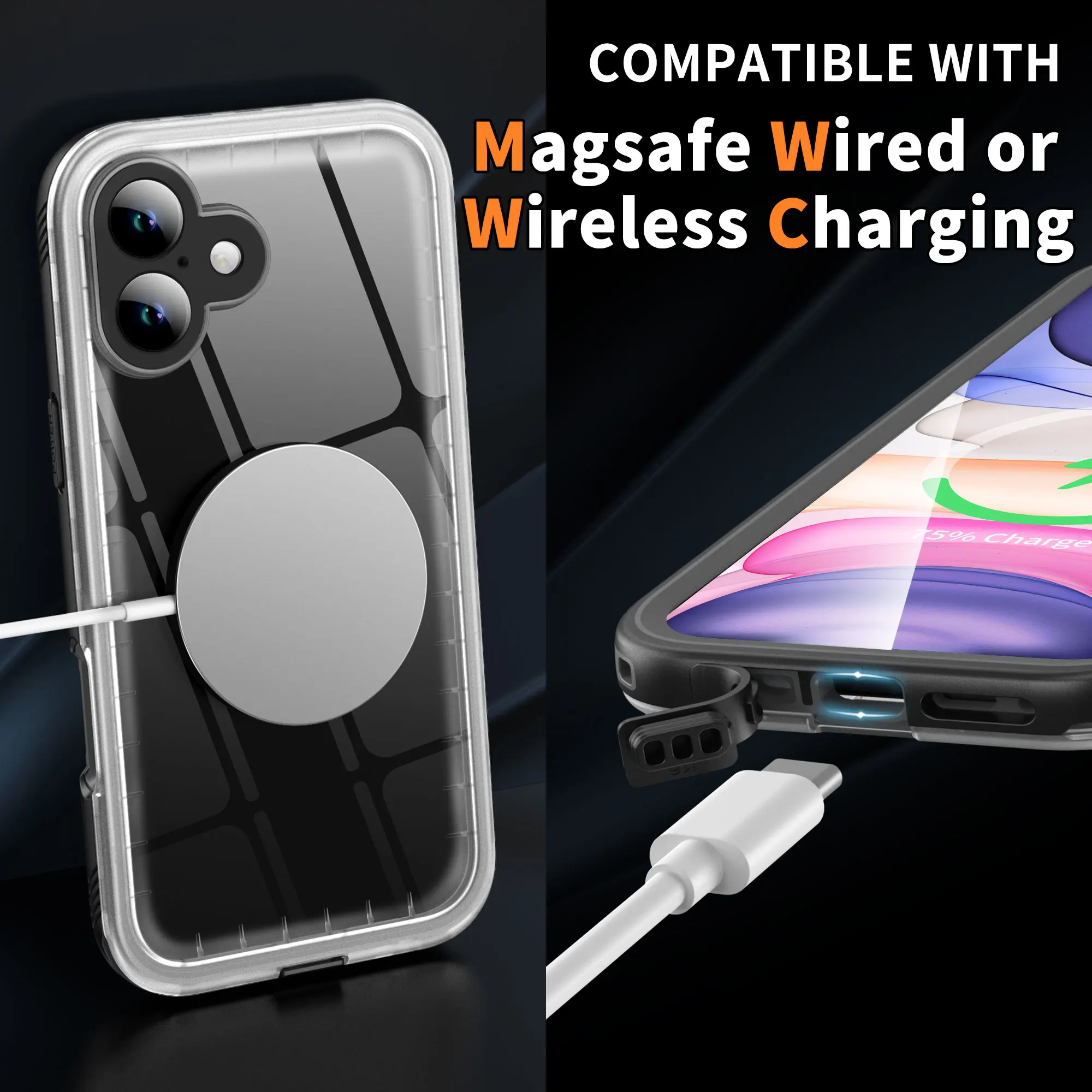 جراب مقاوم للماء لـ iPhone ، جراب شفاف ، واقي شاشة وكاميرا ، جراب مقاوم للماء لكامل الجسم لـ iPhone 16 و 15 و 14 و 13 Pro Max ، Plus