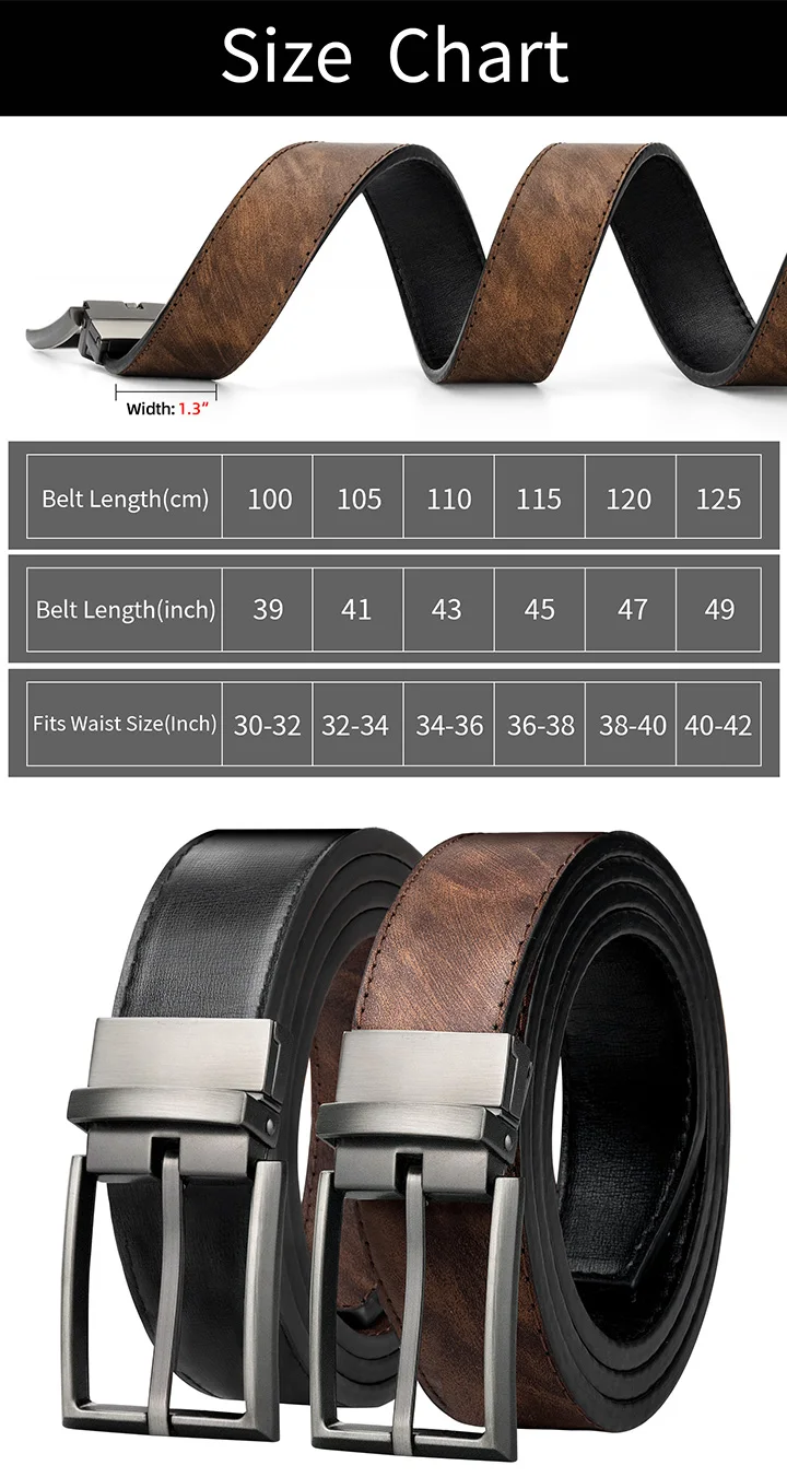 Maikun Reversible Leather Belts for Men Brown Leather Belts For Trousers Boss Belts Men's Designer Waist Belt Coffee