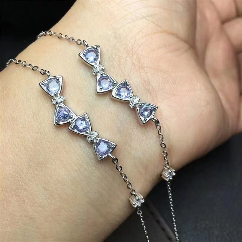 S925 Natural Tanzanite Bowknot Bracelet Fashion Gemstone Crystal Jewelry Bangle For Women Healing Holiday Gift 1pcs