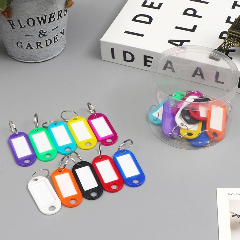 50Pcs Plastic Colorful Keychain Key Tag Label ID Name Room Address TEL Number Marker Key Tag Baggage Tag With Split Ring