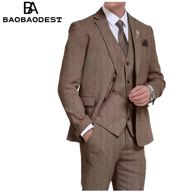 

Men's Retro Tweed 3-Piece Suit | Slim Fit Wedding/Prom Tuxedo Set (Jacket+Vest+Pants) for Groom Wrinkle-Resistant Why This Wor