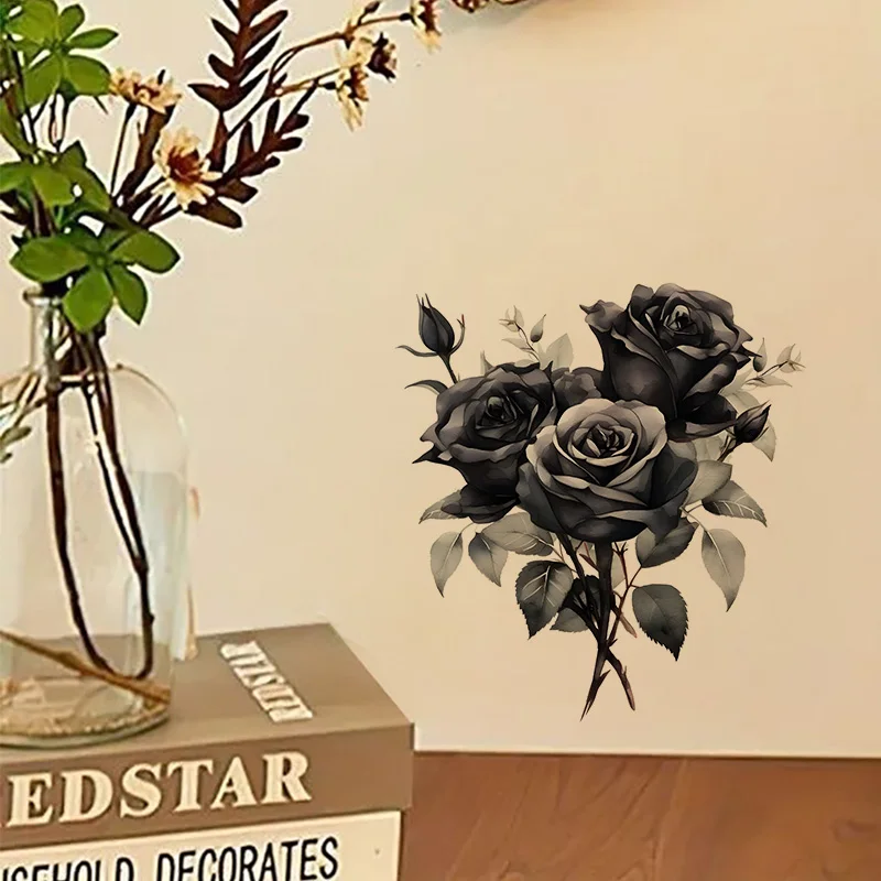 Black Rose Sticker, Water-proof & UV-resistant Wall Decal, Used for Wall, Bathroom, Cabinet, Door,Toilet, Car, Laptop