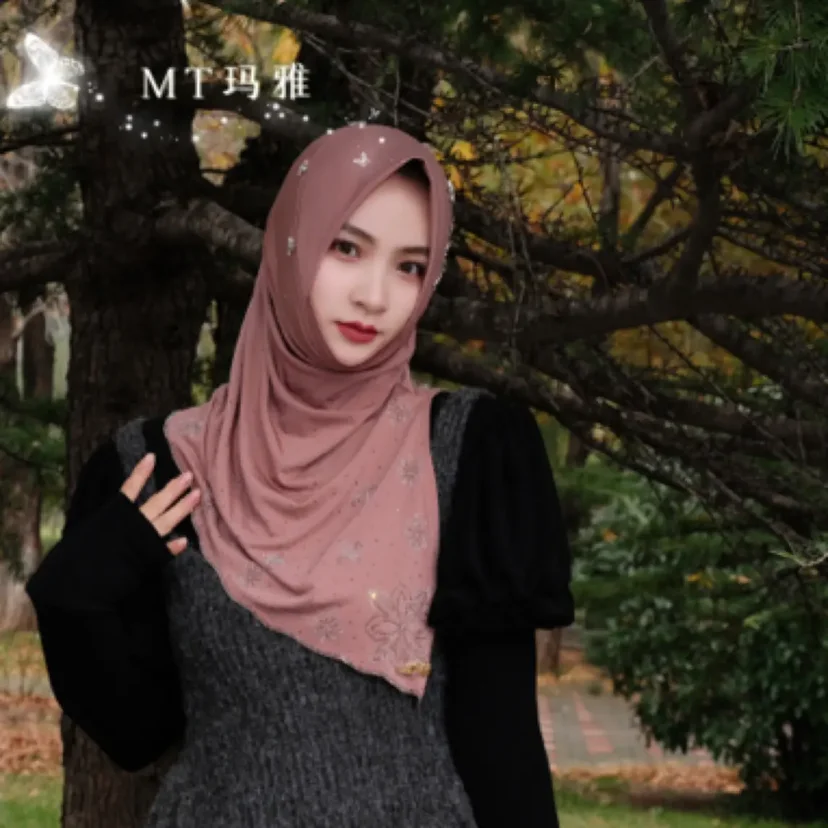 Slit Muslim Fashion Islamic Lady Winter Glittery Instant Hijabs Scarf