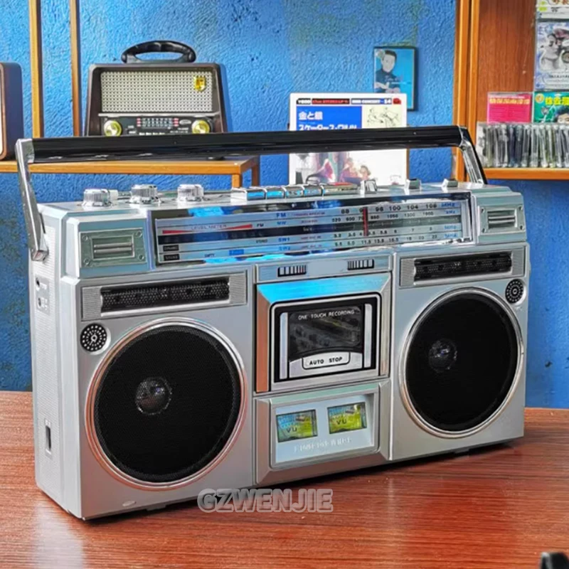 Portable Vintage Retro USB AM/FM/SW Multiband Radio Stereo Wireless Bluetooth Boombox Mp3 Audio Cassette Tape Player Recorder TF