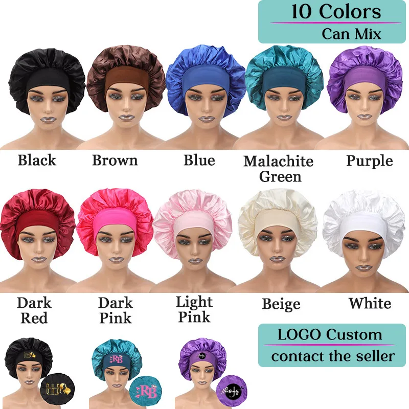 Comfy Satin Hair Bonnet 3 Packs Full Night Sleep Cap Head Bonnets Personalized Logo Women Hair Protect Accessory - view 2