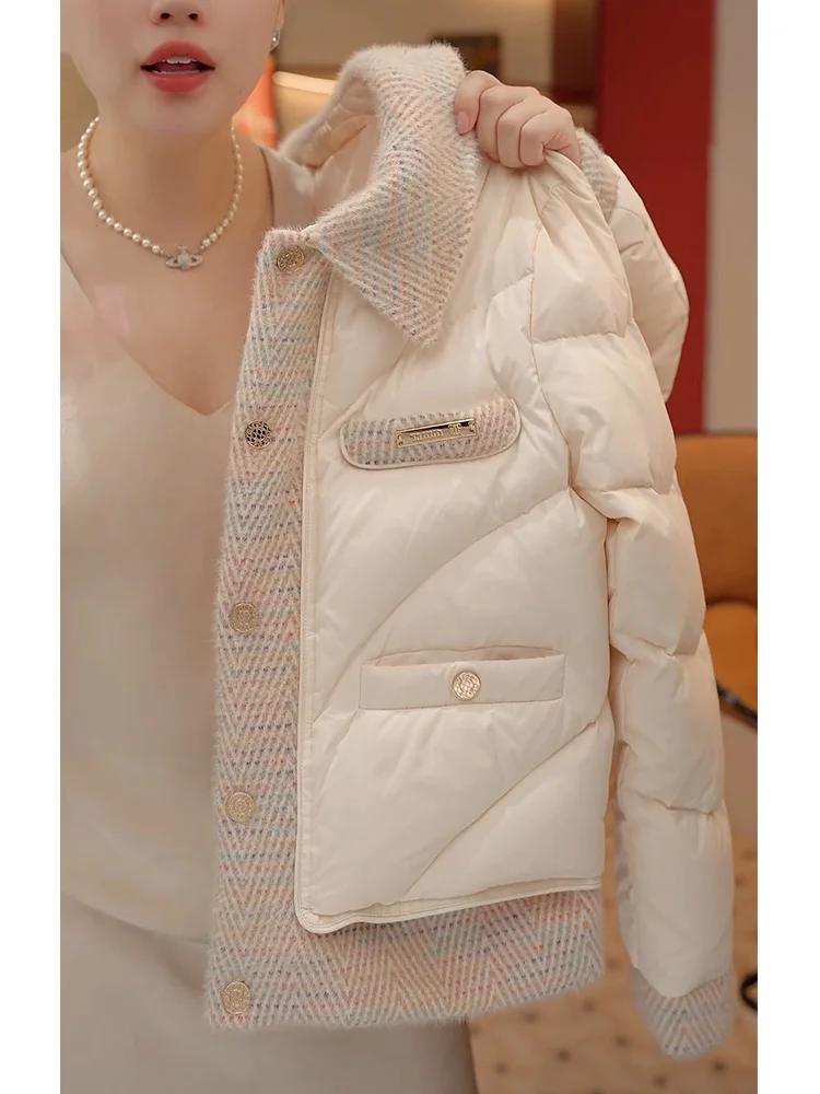 

Fashionable Cotton Jacket Women's Stylish Collar Spliced Slimming Autumn Winter New Korean Style Commute Straight Tube Coat