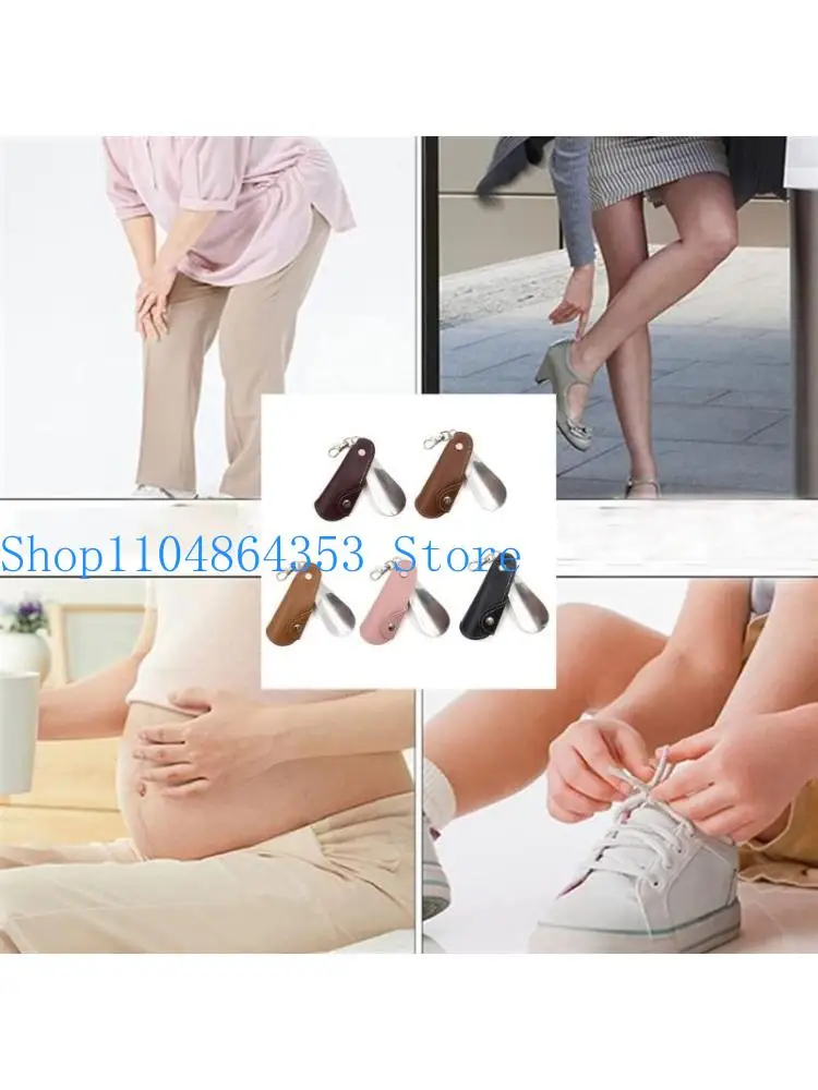 652F Novel Metal Shoehorn Keychain Pendant PU Leather Keychain Shoe Puller for Home