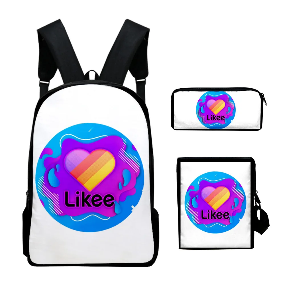 Classic Popular Novelty Likee 3D Print 3pcs/Set pupil School Bags Laptop Daypack Backpack Inclined shoulder bag Pencil Case