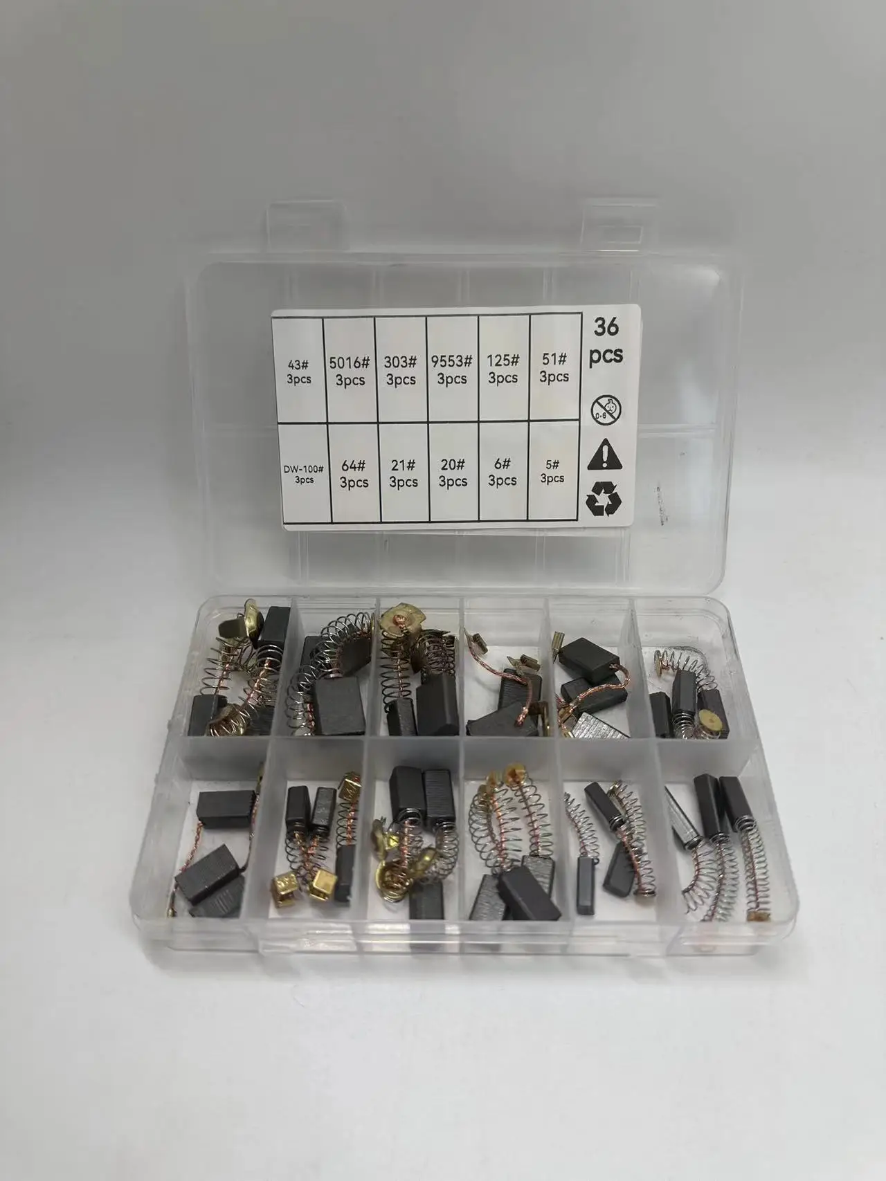 

Набор угольных щеток из 36 предметов, 12 спецификаций — металл, медь, оксид, противоскользящие канавки, износостойкий — идеально подходит для ремонта и обслуживания электроинструментов