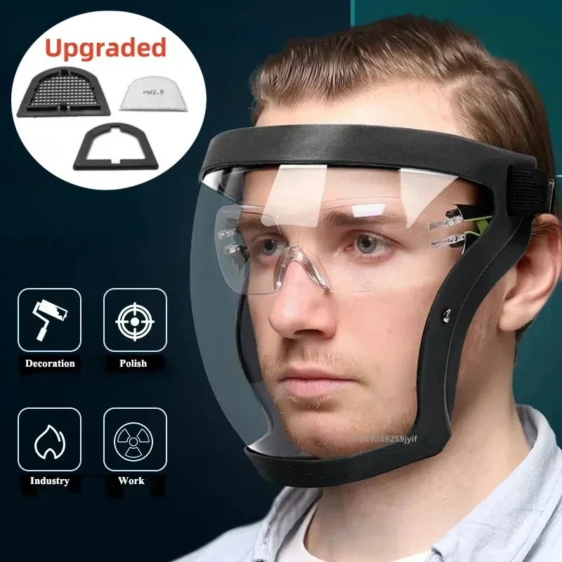 Upgraded Work Protection Mask Full Face Protector Shield Transparent Facial Protector Face Protective Screen Kitchen Accessories