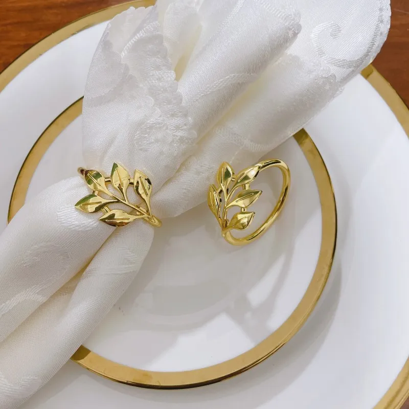1-24PCS Metal Leaf Shaped Napkin Rings Smooth Edge Dinner Table Decor for Wedding Banquet Party Special Event Supplies
