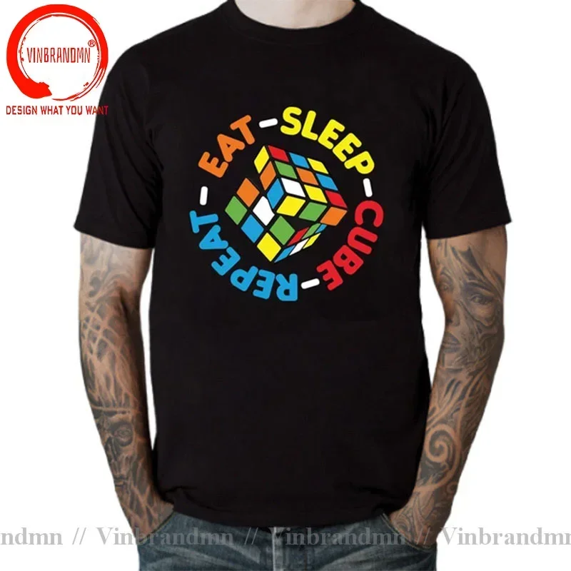 Geek Eat Sleep Cube Repeat T Shirt Men Funny Cubes Puzzle Speed T-Shirt Kid Boys Rubiks Magic Cube Tee Shirt Magic Square TShirt