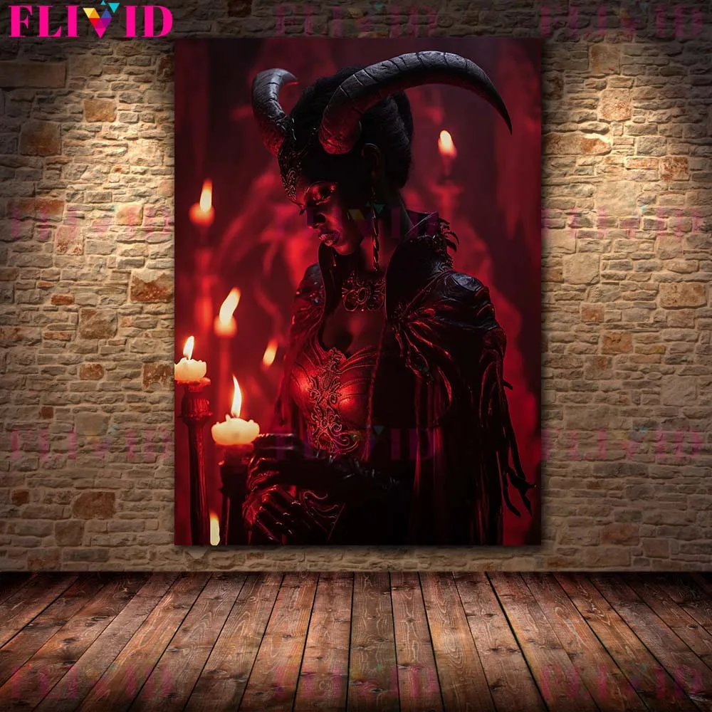 Demonic Succubus With Horns On Her Head Vintage Wall Art Canvas Painting Fantasy Devil Art Poster And Print Home Decor Unframed