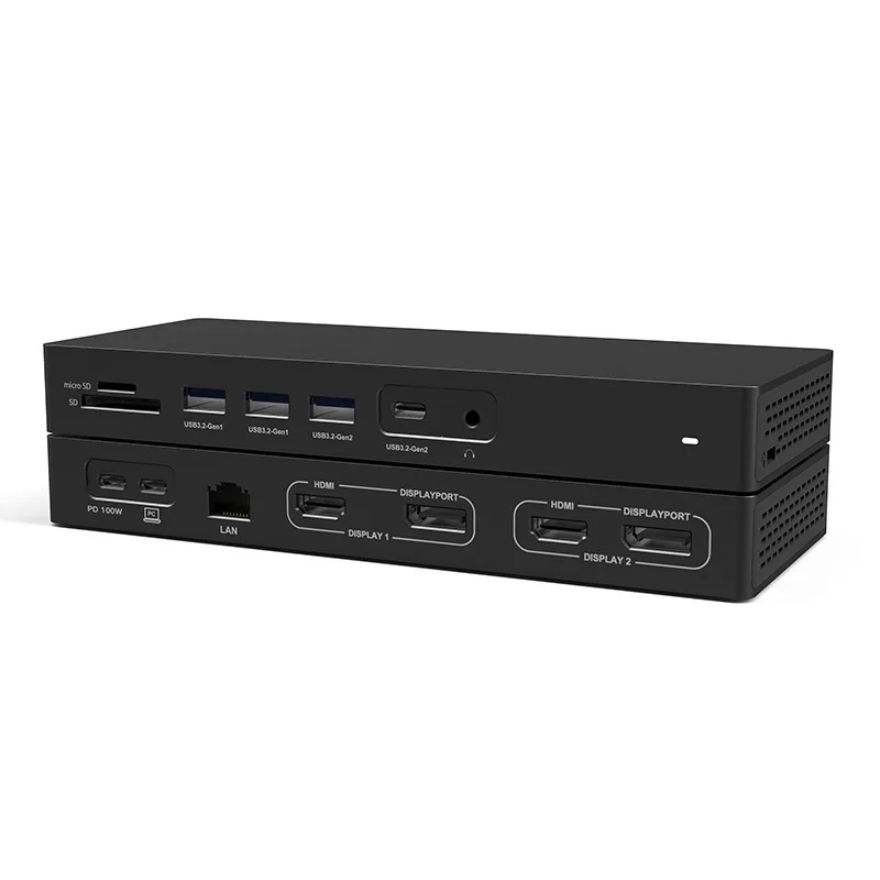 Horizontal USB C Docking Station, Multi-display Type C Hub with Dual 4K HDMI, Gigabit Ethernet, USB 3.0, SD Reader