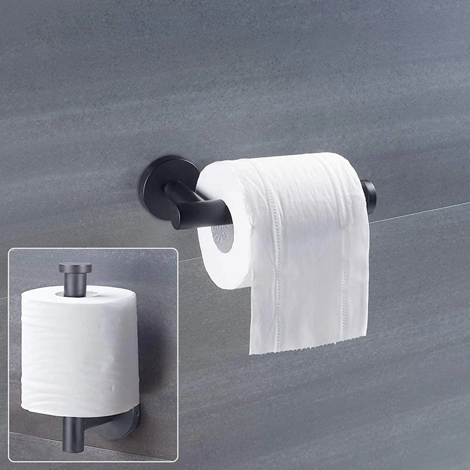 

Wall Mounted Paper Towel Holder Black Stainless Steel Kitchen Bathroom Tissue Rack Strong Metal Perforated Design No Falling
