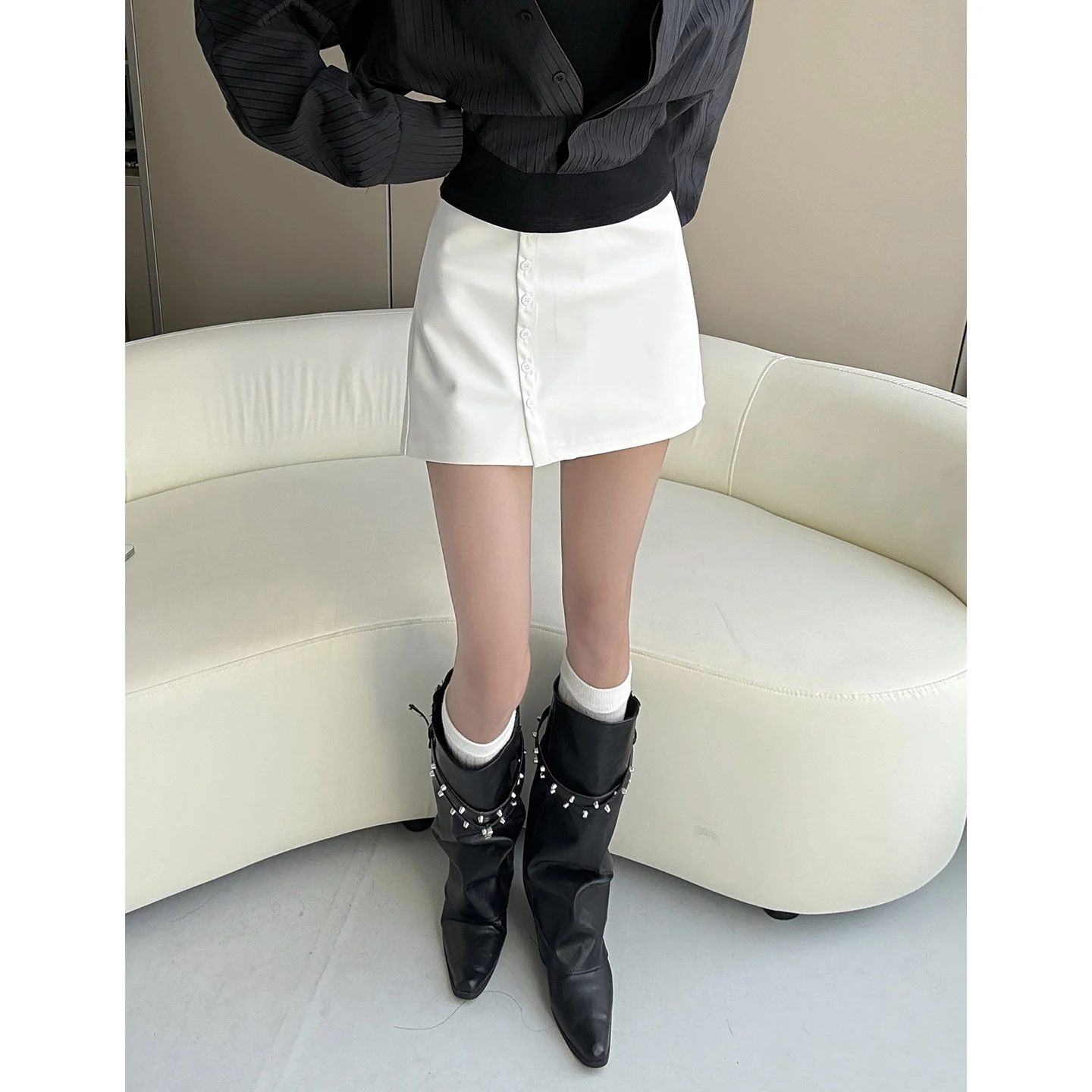 MianCun Korean Style A-Line  Skirt Women's Summer 2026 New Bodycon Skirts White Slimming Short Skirts Anti-Static Inner L...