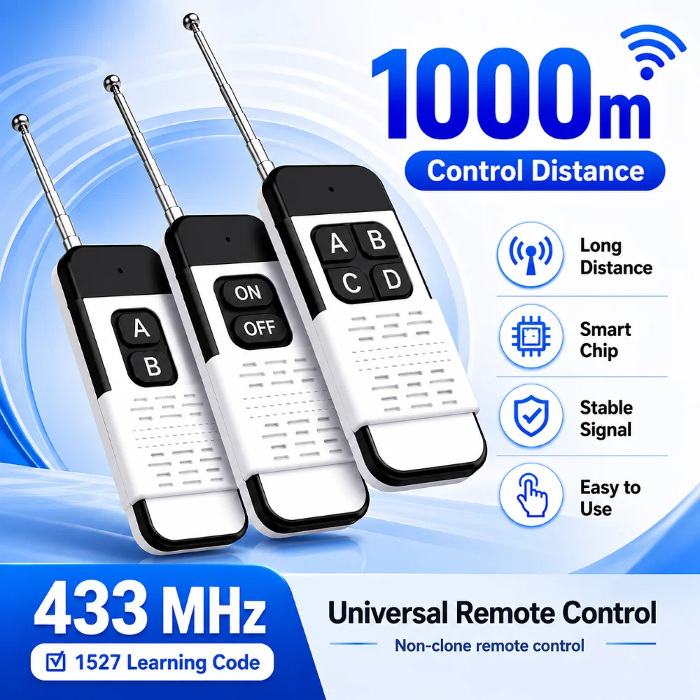 433MHZ Wireless RF Remote Control 1 2 4Keys EV1527 Learning Code 1000M Garage Gate Door Opener Remote Control For Home Appliance