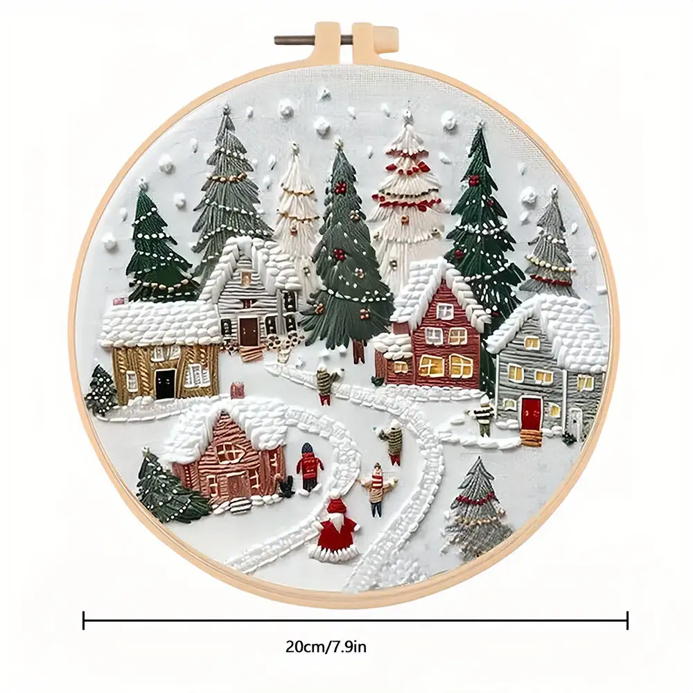 DIY Embroidery Christmas Tree Flower Wreath Winter Snow Cloth Hoop Threads Needles And English Instructions Kit Handmade Gift