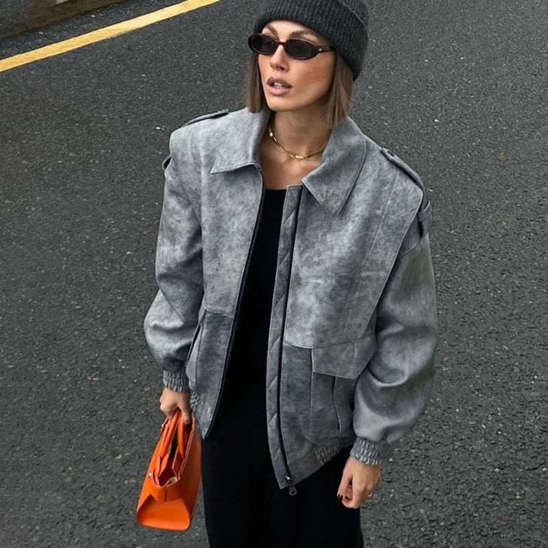 

Talenza женская винтажная кожаная куртка модные лоскутные куртки с лацканами новые роскошные уличные свободные шикарные осенние женские верхняя одежда