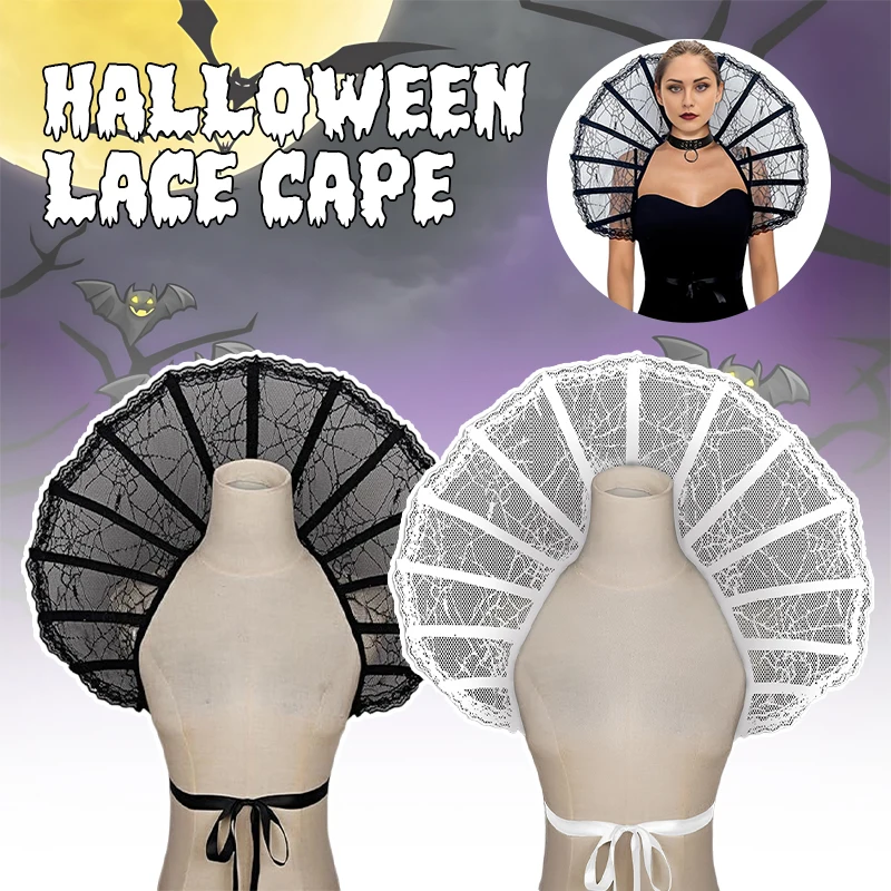 Gothic Lace Cape W/stand-Up Queen Collar - Retro Style for Halloween Costume Cosplay and Renaissance Festivals