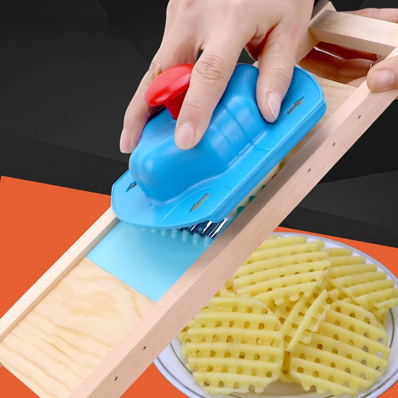 Stainless Steel Potato Grill Chip Slicer Potato Chip Grid Cutter Wooden Potato Grid Slicer Vegetable Grater Kitchen Accessories