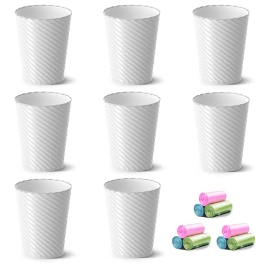

Bathroom Trash Can 8 Pack 1.8 Gallons Small Trash Can with Trash Bags Bathroom Garbage Can Plastic Trash Bin Round Waste Basket