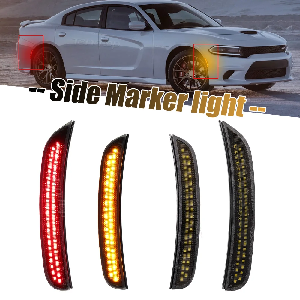 4pcs Front Rear Bumper LED Side Marker Lamp Turn Signal Mirror Light  Front Rear Green Lights For Dodge Charger 2015-2023