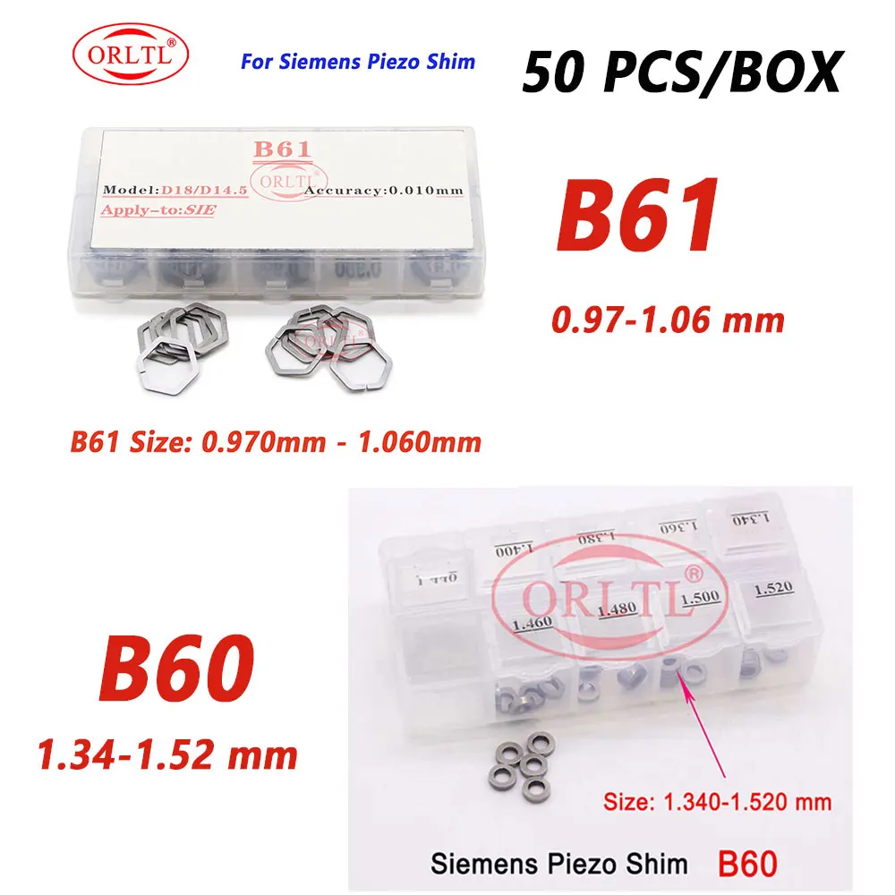 New B61 ( 0.970-1.06mm ) Gaskets Piezo Shims B60 1.340-1.520mm for Siemens Piezo Injector Nozzle Adjust Washer 50pcs